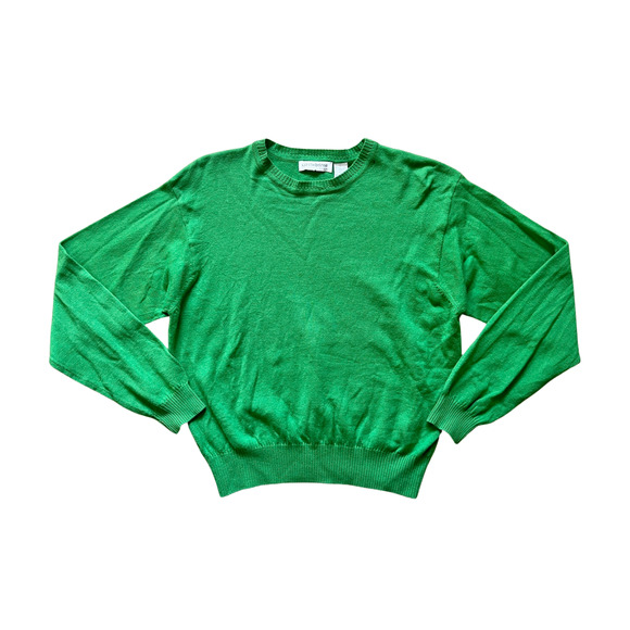 Vtg 90s Liz Claiborne Merino Wool Sweater Kelly Green Preppy Twee Minimalist - Picture 1 of 7
